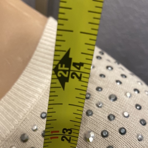 EXPRESS - NWT - cream sheer mesh knit l/s sweater w silver studded shoulders - L - Picture 8 of 16